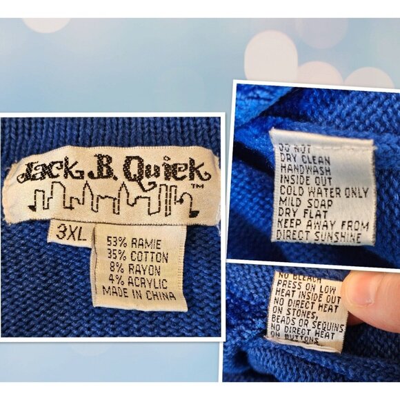 Size 3X Winter Snowflake Blue Sweater Cardigan Beaded Sequins Checkered Knit VTG - Picture 13 of 14